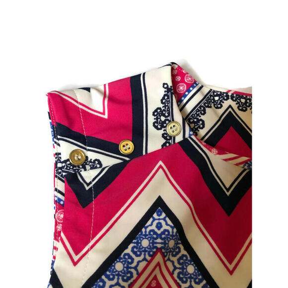 Jude Connally A Line Dress Cap Sleeve Pink Geometric Chevron Print Pockets S - Picture 5 of 9